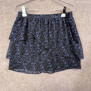 Silence Noise Womens Skirt Mini Ruffle Tiered Black Blue Print‎ SMALL
